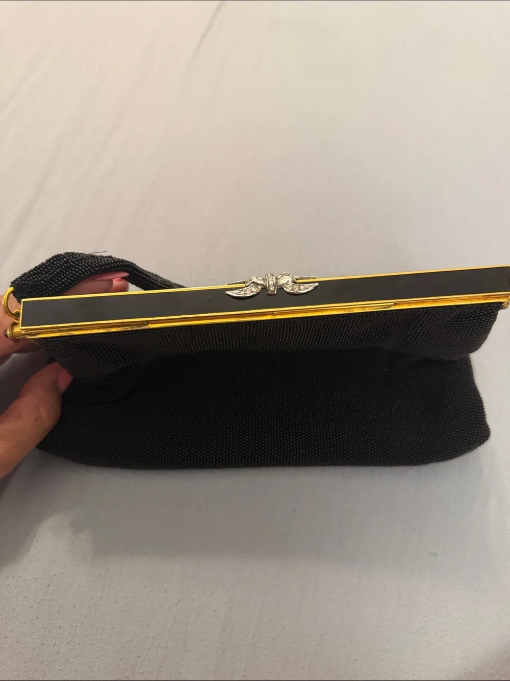 Classic Black Evening Handbag with Gold Frame